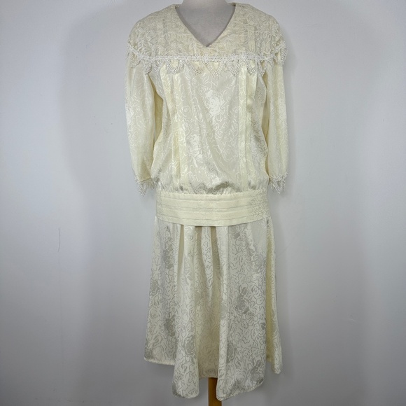 VTG Donaldsons Cream/Gold Midi Cocktail Dress Size 14 50's Style - Picture 1 of 16